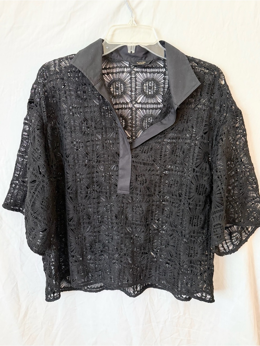 Massimo Dutti Portugal Black Crochet Lace Blouse Resort